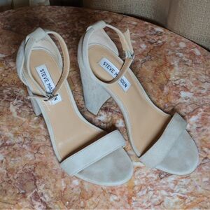 Steve Madden Light Beige Suede Ankle Strap Block Heels